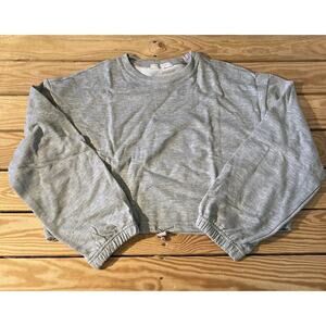 NEW Active USA Cinch Waist Crop Sweatshirt Size Large Women’s Grey Pullover